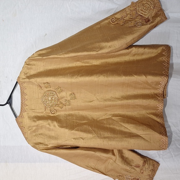 Silk Gold Embroidered Beaded Jacket, Boho, Coldwater Creek, Sz 18, NWOT - Picture 15 of 16